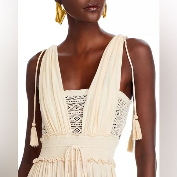 Free People Santa Maria Maxi Women’s Dress beige khaki boho hippie Size Medium - Picture 5 of 16